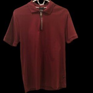 NEW BOSS  Zip-Placket Polo Shirt in Mercerised Cotton Red Size 14 (boy)